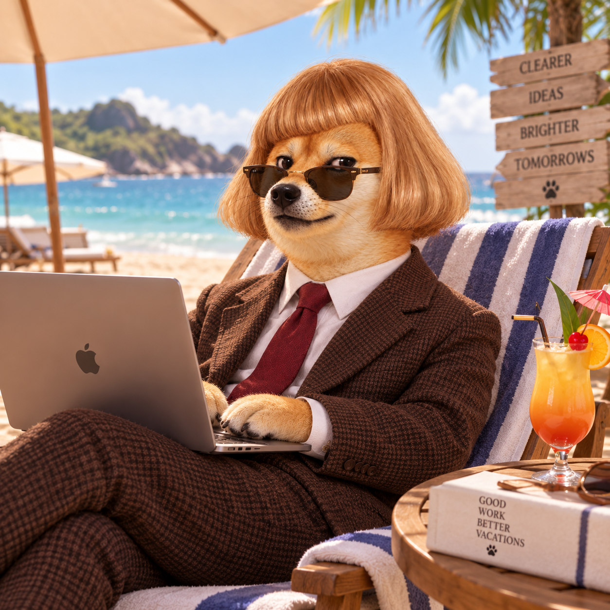 DOGPHIL working from a tropical beach